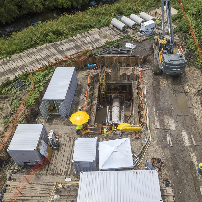 Microtunneling trench jobsite